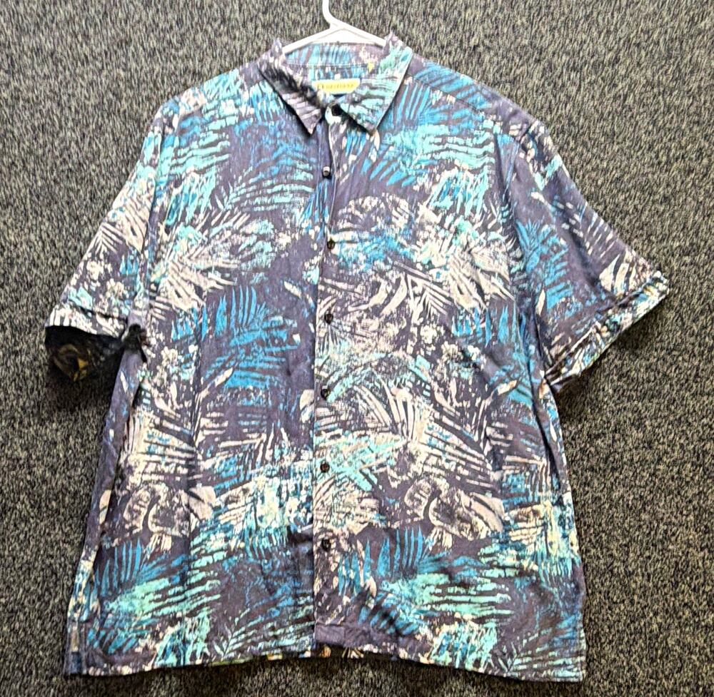 Havanera Men's XL Blue/Gray Tropical S/S Point Collar Linen/Rayon Button-Up